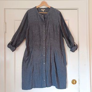 Eileen Fisher Size XL Linen Shirt Dress Coastal Grandmother Lagenlook + Pockets!